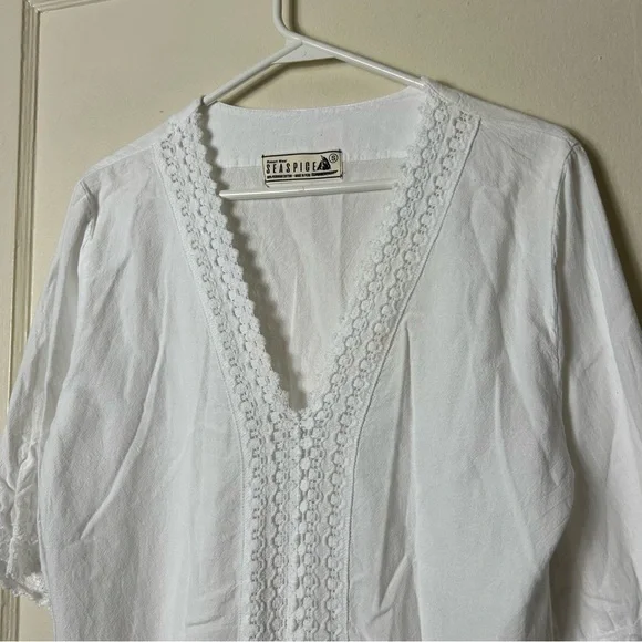 Seaspice Resort wear white crochet peruvian cotton coverup dress S - Picture 3 of 10